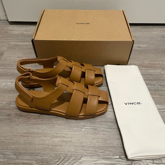 Vince Leather Fisherman Sandals Tan Size 8.5 - Picture 2 of 5